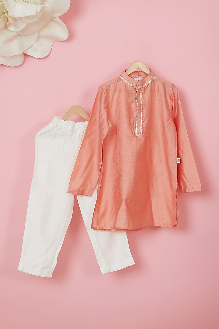 Blush Pink Organic Cotton Printed Sherwani Set For Boys by Mi Dulce An'ya at Pernia's Pop Up Shop