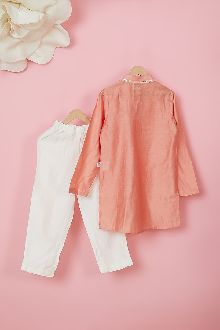 Blush Pink Organic Cotton Printed Sherwani Set For Boys by Mi Dulce An'ya at Pernia's Pop Up Shop