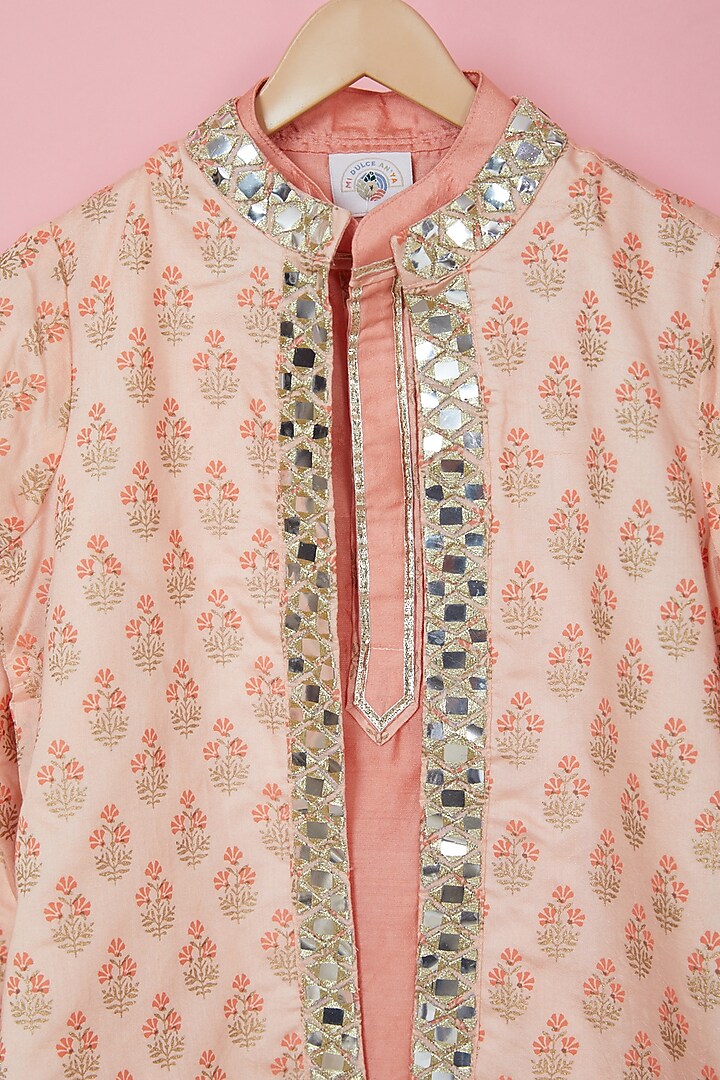 Blush Pink Organic Cotton Printed Sherwani Set For Boys by Mi Dulce An'ya at Pernia's Pop Up Shop