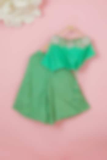 Emerald Green Organic Cotton Printed Palazzo Pant Set For Girls by Mi Dulce An'ya