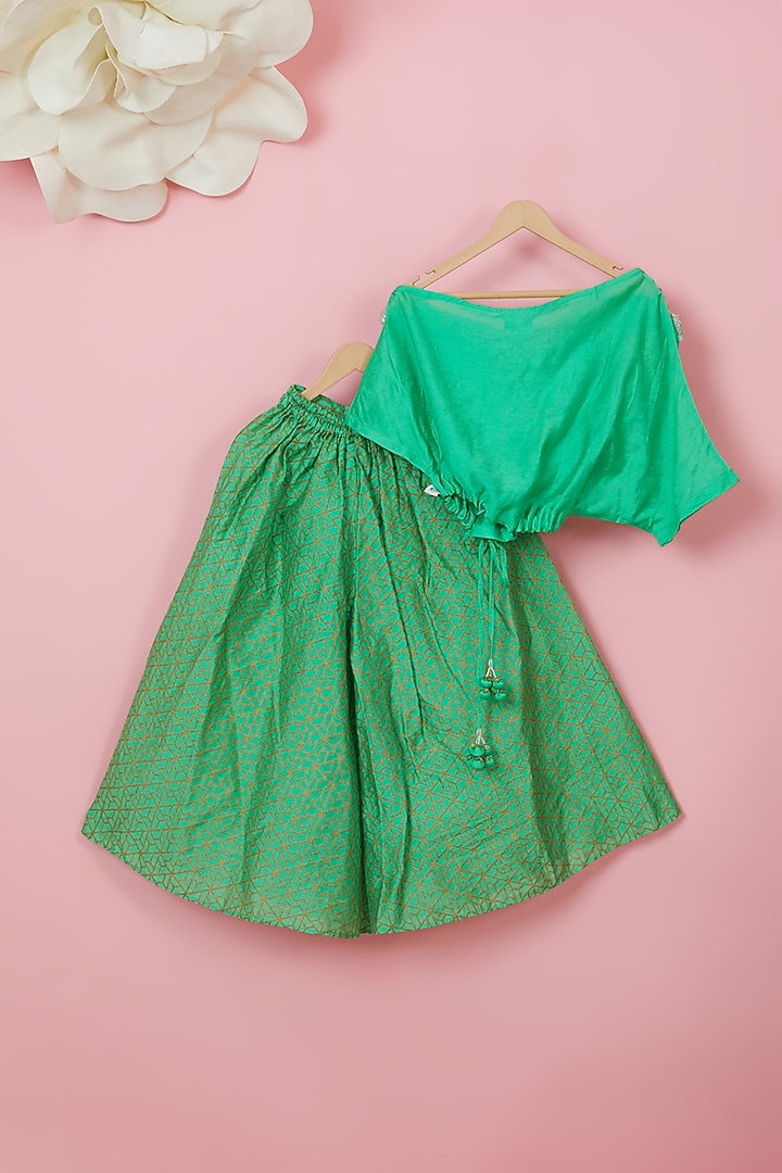 Emerald Green Organic Cotton Printed Palazzo Pant Set For Girls by Mi Dulce An'ya at Pernia's Pop Up Shop