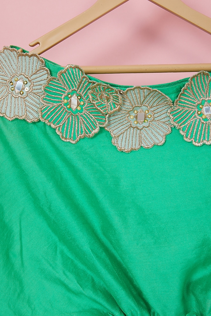 Emerald Green Organic Cotton Printed Palazzo Pant Set For Girls by Mi Dulce An'ya at Pernia's Pop Up Shop