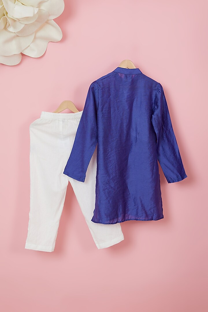 Blue Organic Cotton Printed Kurta Set For Boys by Mi Dulce An'ya at Pernia's Pop Up Shop