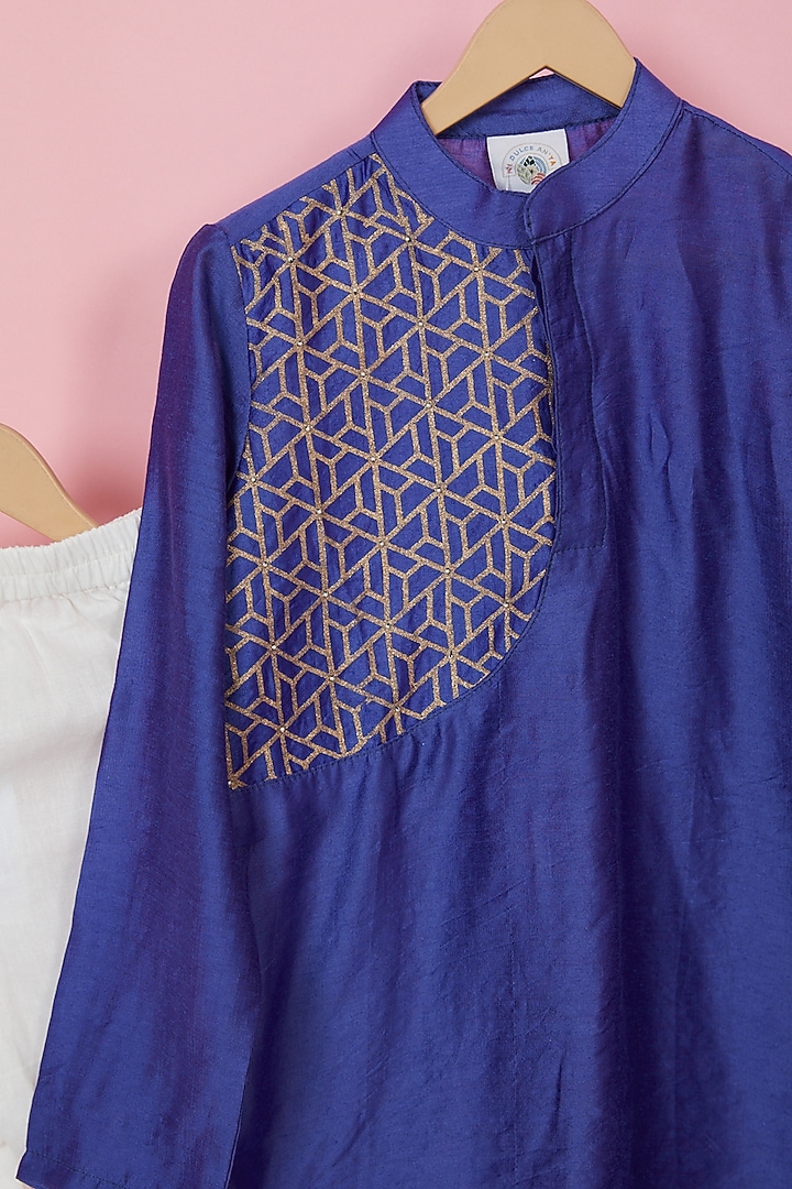 Blue Organic Cotton Printed Kurta Set For Boys by Mi Dulce An'ya at Pernia's Pop Up Shop