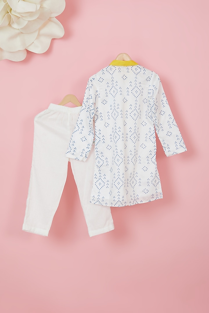 White Organic Cotton Bandhej Printed Kurta Set For Boys by Mi Dulce An'ya at Pernia's Pop Up Shop
