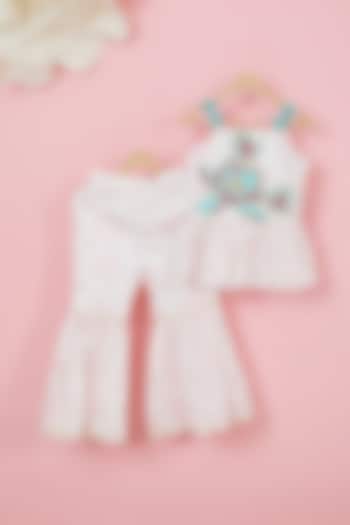 White Organic Cotton Bandhej Printed Sharara Set For Girls by Mi Dulce An'ya at Pernia's Pop Up Shop