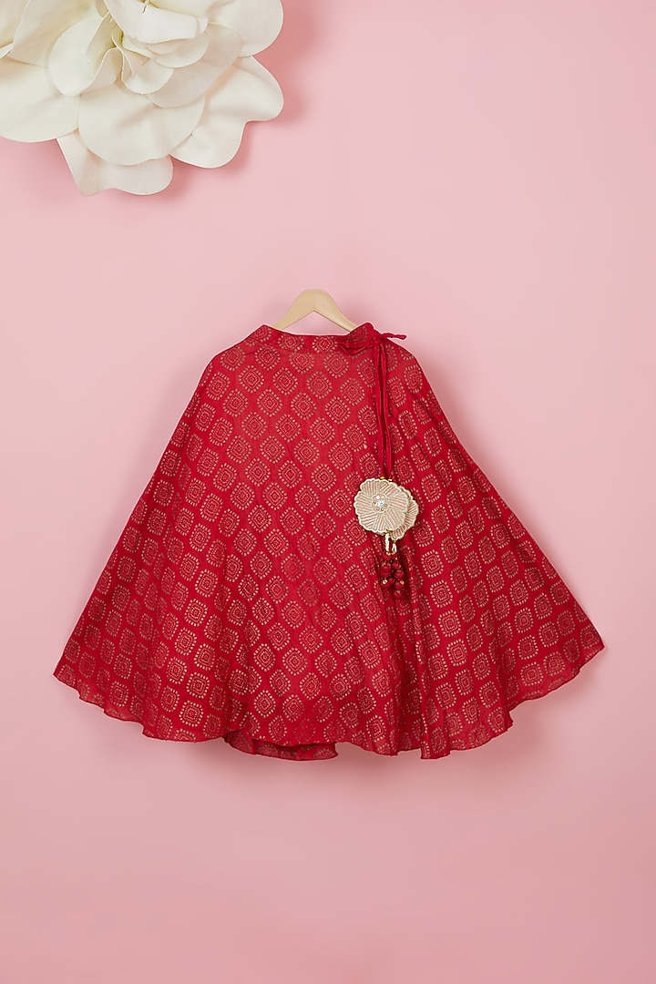 Red Organic Cotton Printed Lehenga Set For Girls by Mi Dulce An'ya at Pernia's Pop Up Shop
