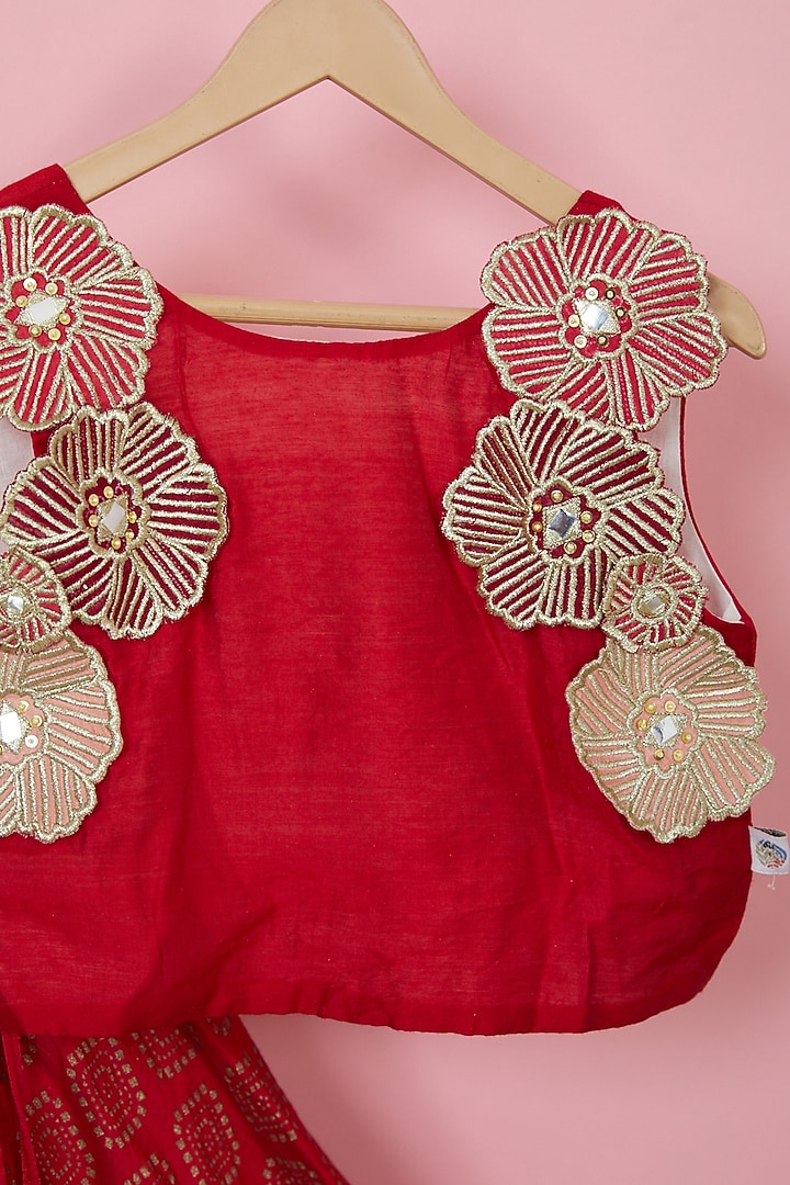 Red Organic Cotton Printed Lehenga Set For Girls by Mi Dulce An'ya at Pernia's Pop Up Shop