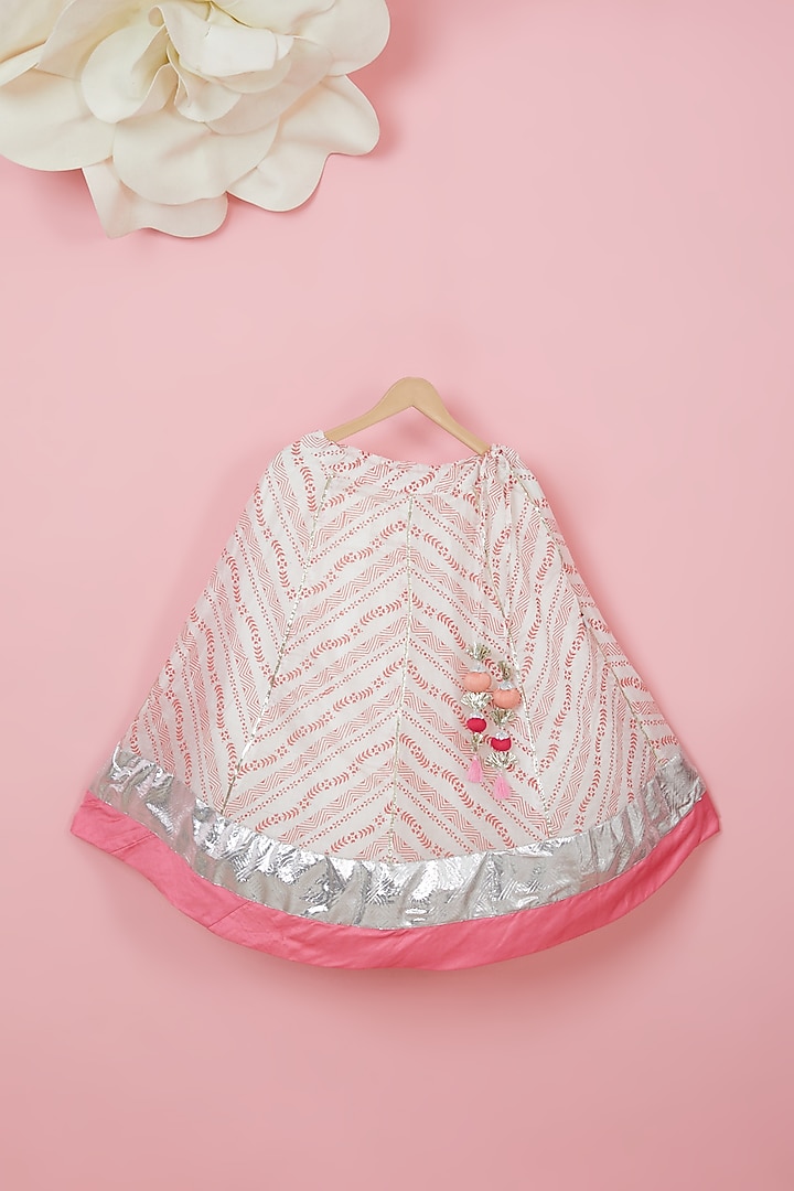Peach Organic Cotton Printed Lehenga Set For Girls by Mi Dulce An'ya at Pernia's Pop Up Shop