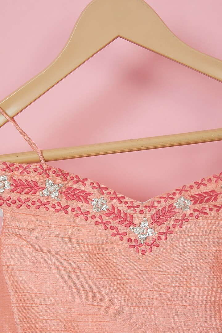 Peach Organic Cotton Printed Lehenga Set For Girls by Mi Dulce An'ya at Pernia's Pop Up Shop