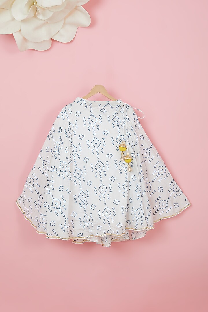 White Organic Cotton Bandhej Printed Lehenga Set For Girls by Mi Dulce An'ya at Pernia's Pop Up Shop