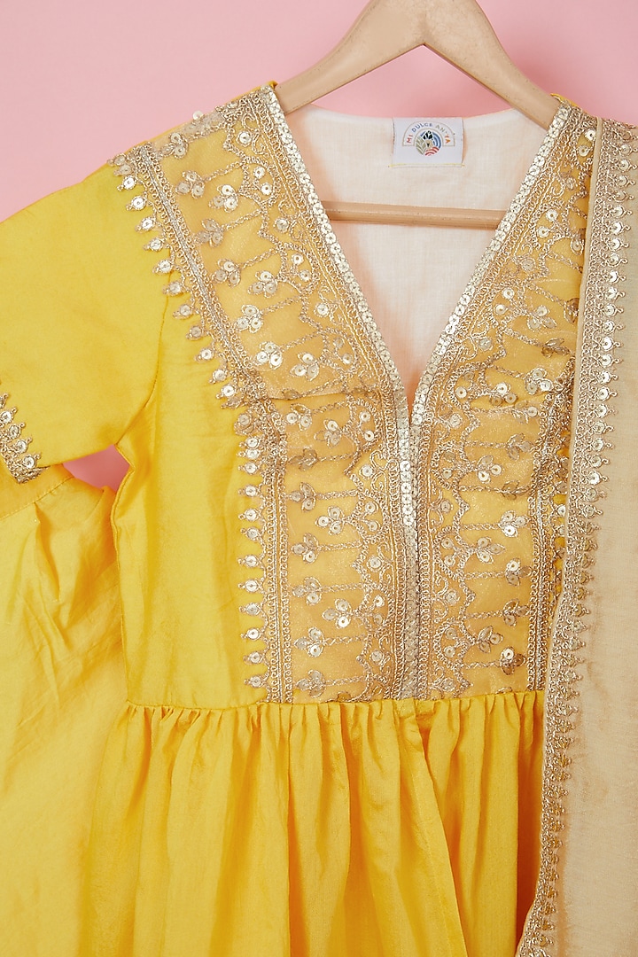 Yellow Organic Cotton Embellished Kurta Set For Girls by Mi Dulce An'ya at Pernia's Pop Up Shop