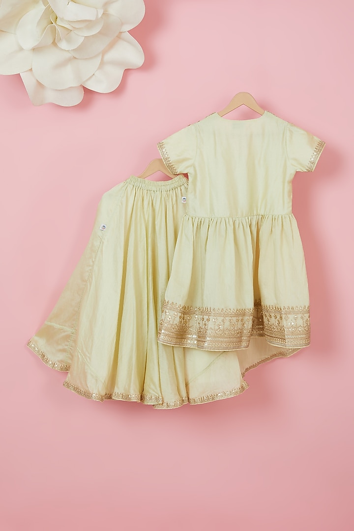 Mint Green Organic Cotton Embellished Lehenga Set For Girls by Mi Dulce An'ya at Pernia's Pop Up Shop