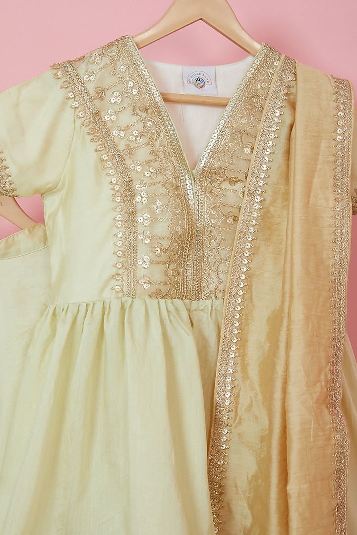 Mint Green Organic Cotton Embellished Lehenga Set For Girls by Mi Dulce An'ya at Pernia's Pop Up Shop