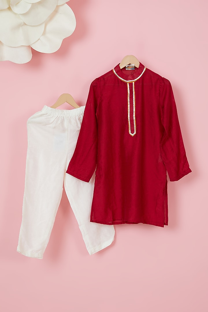 Orange Organic Cotton Printed Sherwani Set For Boys by Mi Dulce An'ya at Pernia's Pop Up Shop