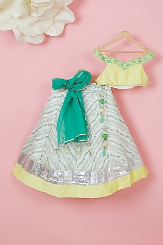 White Organic Cotton Printed Lehenga Set For Girls by Mi Dulce An'ya