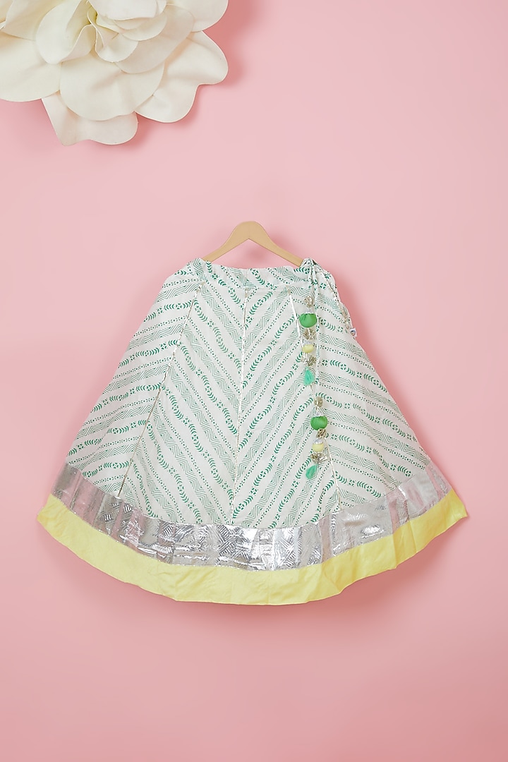 White Organic Cotton Printed Lehenga Set For Girls by Mi Dulce An'ya at Pernia's Pop Up Shop