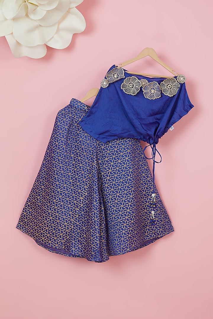 Cobalt Blue Organic Cotton Printed Palazzo Pant Set For Girls by Mi Dulce An'ya at Pernia's Pop Up Shop