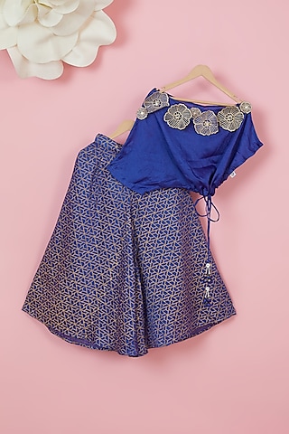 Cobalt Blue Organic Cotton Printed Palazzo Pant Set For Girls by Mi Dulce An'ya