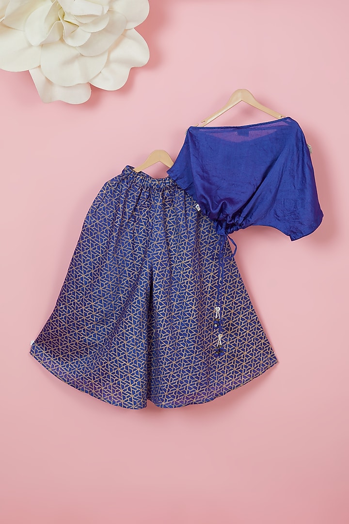 Cobalt Blue Organic Cotton Printed Palazzo Pant Set For Girls by Mi Dulce An'ya at Pernia's Pop Up Shop