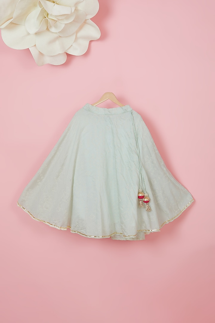 Mint Green Organic Cotton Lehenga Set For Girls by Mi Dulce An'ya at Pernia's Pop Up Shop
