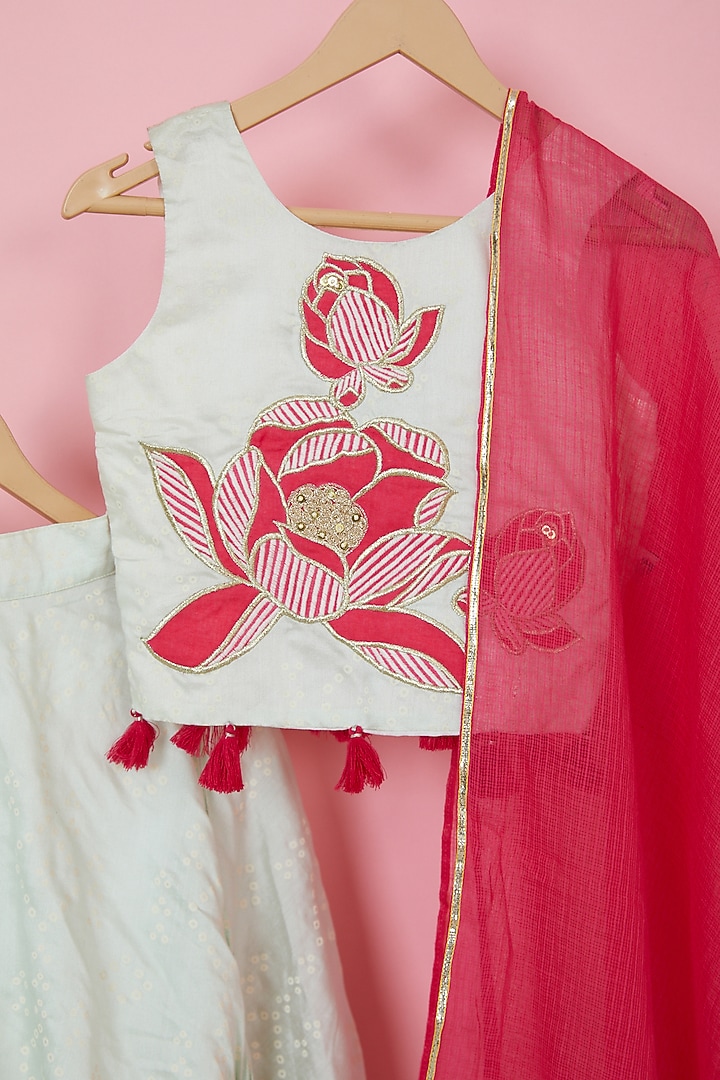 Mint Green Organic Cotton Lehenga Set For Girls by Mi Dulce An'ya at Pernia's Pop Up Shop
