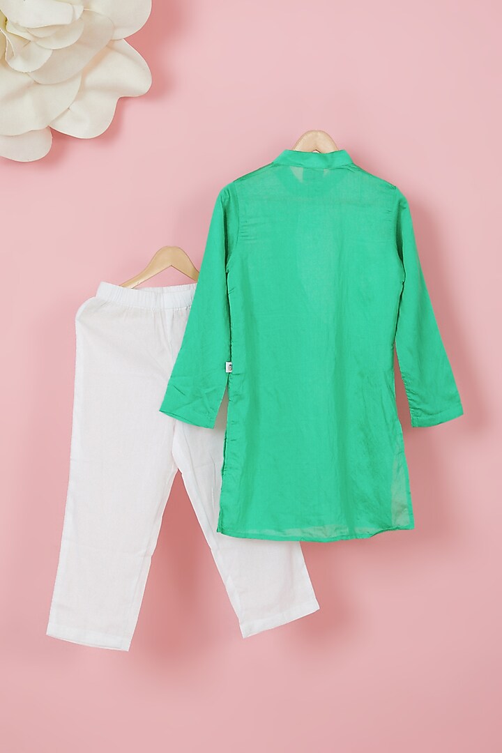 Green Organic Cotton Printed Kurta Set For Boys by Mi Dulce An'ya at Pernia's Pop Up Shop