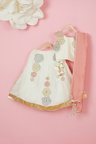 Ivory Organic Cotton Embroidered Lehenga Set For Girls by Mi Dulce An'ya