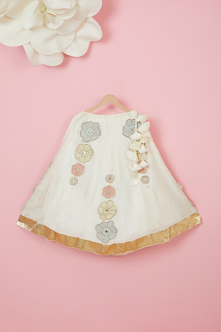 Ivory Organic Cotton Embroidered Lehenga Set For Girls by Mi Dulce An'ya at Pernia's Pop Up Shop