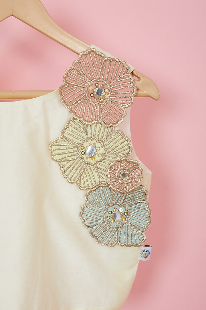 Ivory Organic Cotton Embroidered Lehenga Set For Girls by Mi Dulce An'ya at Pernia's Pop Up Shop