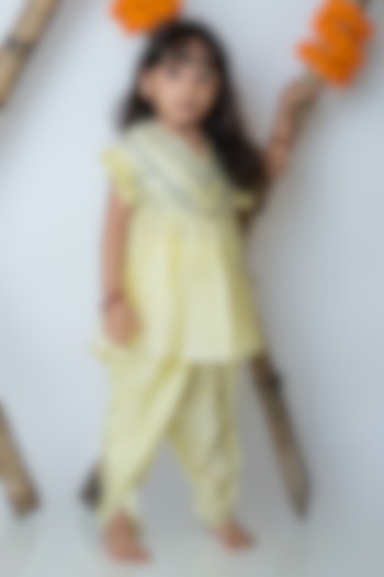 Lemon Handwoven Chanderi Dhoti Set For Girls by Mi Dulce An'ya at Pernia's Pop Up Shop