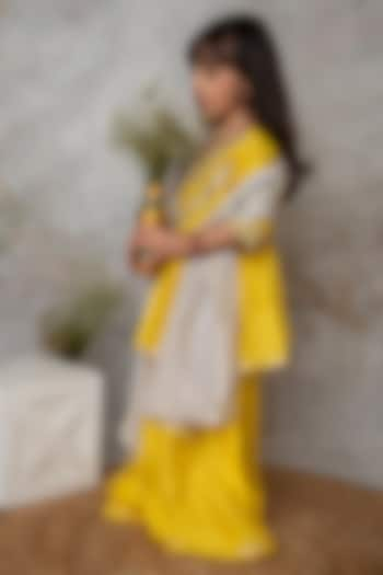 Yellow Organic Cotton & Handwoven Chanderi Sharara Set For Girls by Mi Dulce An'ya at Pernia's Pop Up Shop