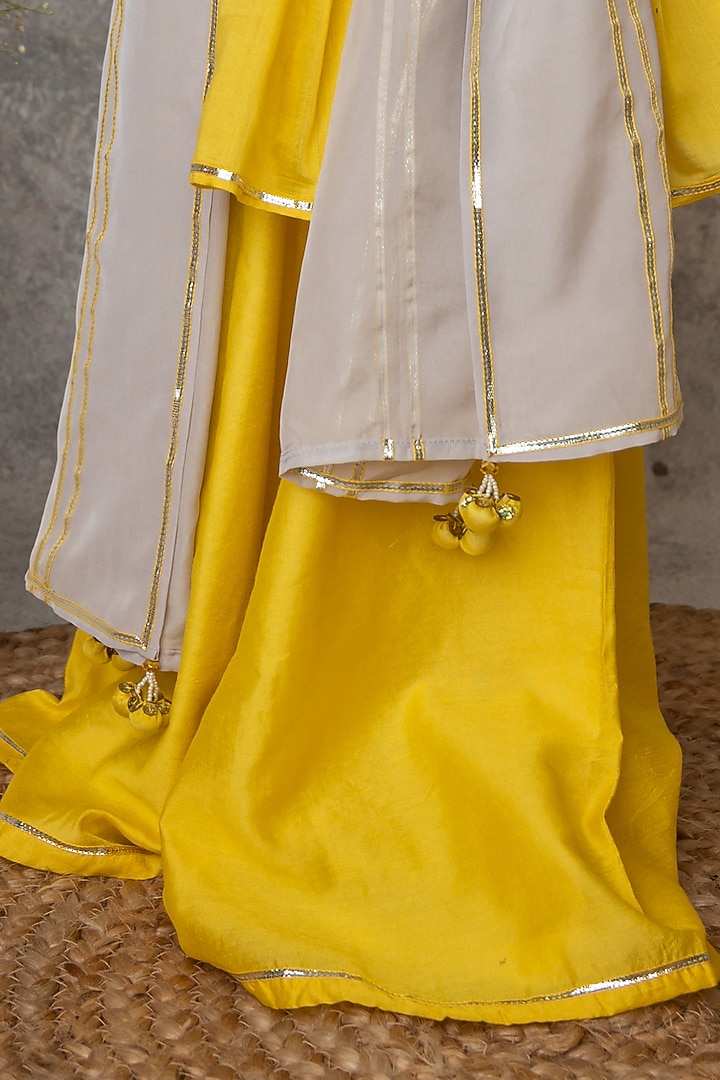 Yellow Organic Cotton & Handwoven Chanderi Sharara Set For Girls by Mi Dulce An'ya at Pernia's Pop Up Shop