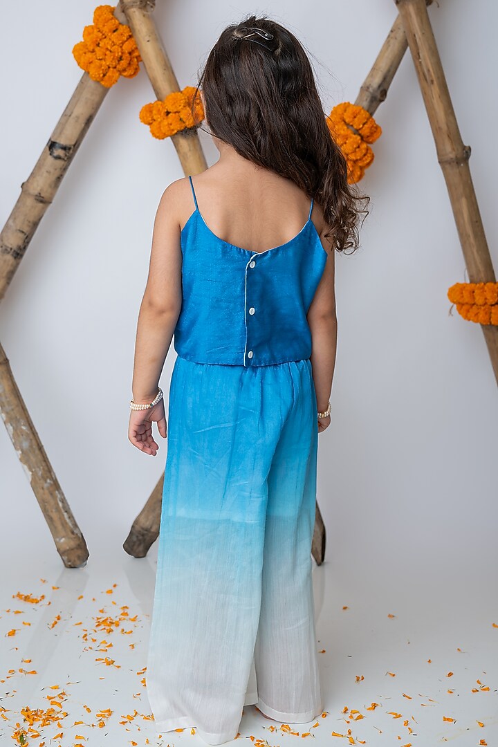 Cobalt Blue Organic Cotton & Handwoven Chanderi Co-Ord Set For Girls by Mi Dulce An'ya at Pernia's Pop Up Shop