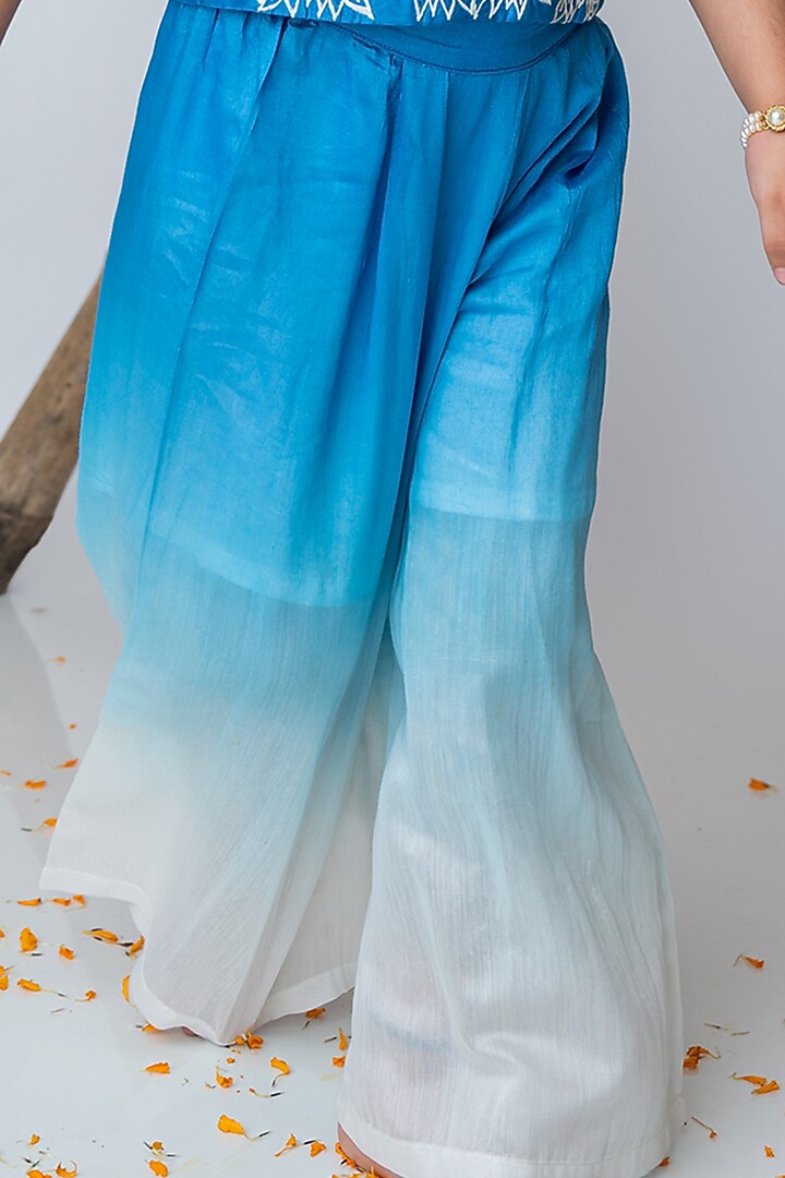 Cobalt Blue Organic Cotton & Handwoven Chanderi Co-Ord Set For Girls by Mi Dulce An'ya at Pernia's Pop Up Shop