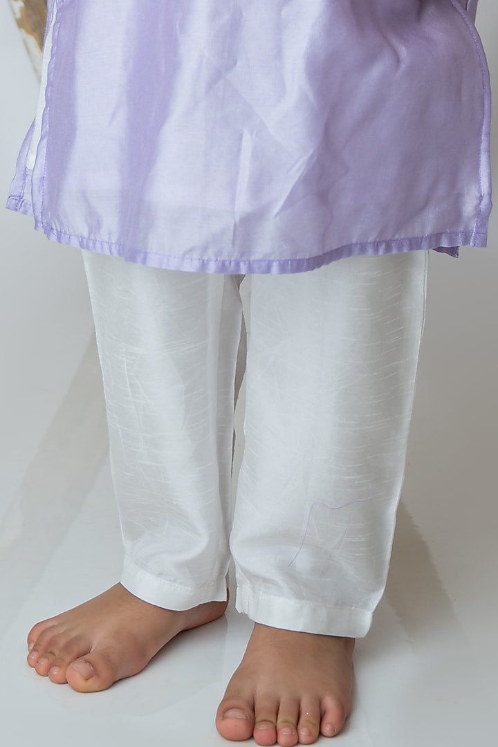 Lilac Organic Cotton & Handwoven Chanderi Mirror Embroidered Kurta Set For Boys by Mi Dulce An'ya at Pernia's Pop Up Shop