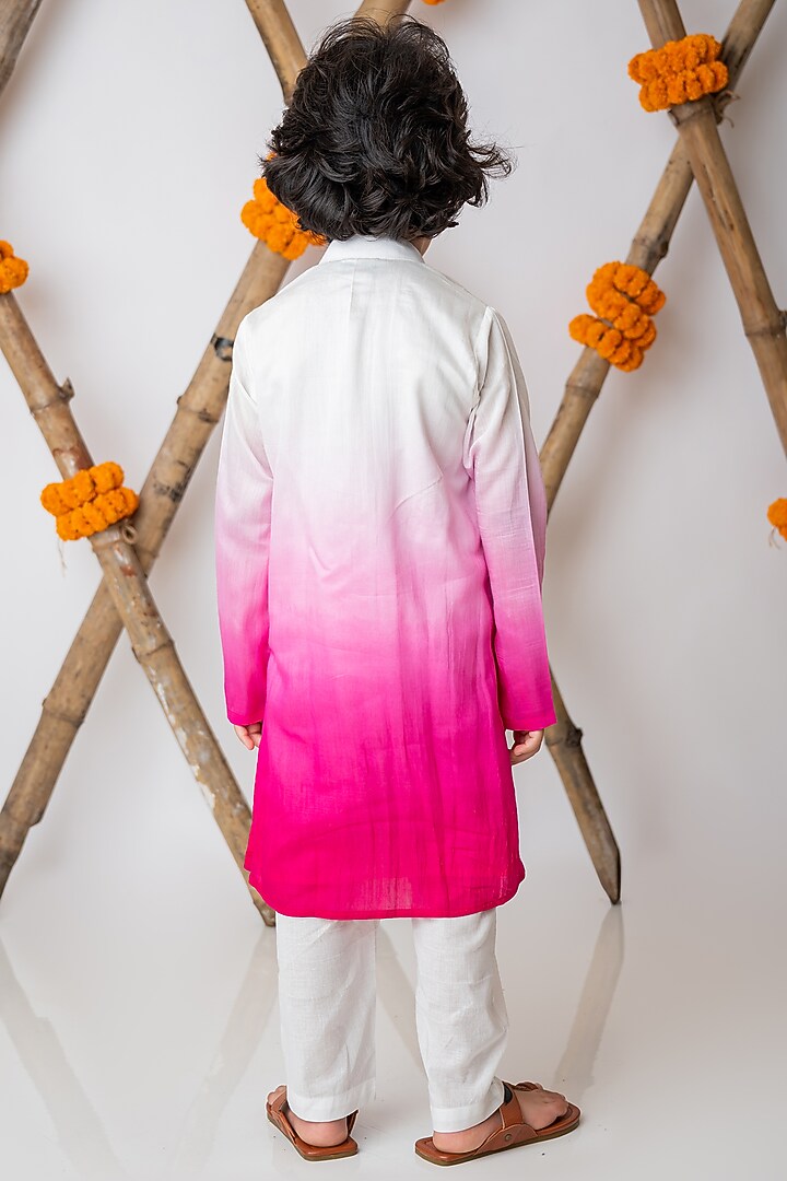 Fuchsia Organic Cotton & Handwoven Chanderi Mirror Embroidered Kurta Set For Boys by Mi Dulce An'ya at Pernia's Pop Up Shop