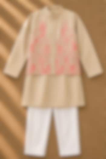 Pink Organic Cotton Printed & Hand Embroidered Bundi Set For Boys by Mi Dulce An'ya at Pernia's Pop Up Shop