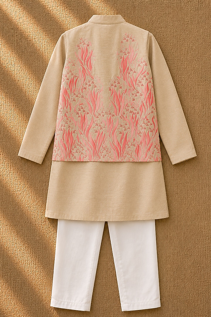 Pink Organic Cotton Printed & Hand Embroidered Bundi Set For Boys by Mi Dulce An'ya at Pernia's Pop Up Shop