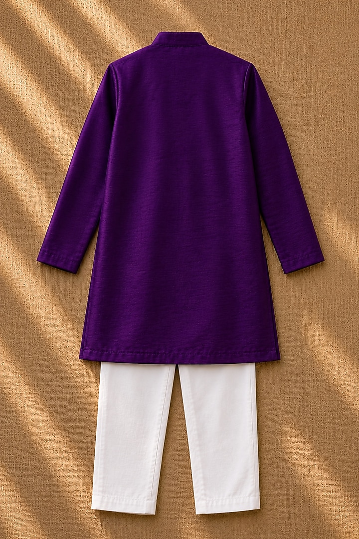 Purple Organic Cotton Zardosi Embroidered Kurta Set For Boys by Mi Dulce An'ya at Pernia's Pop Up Shop