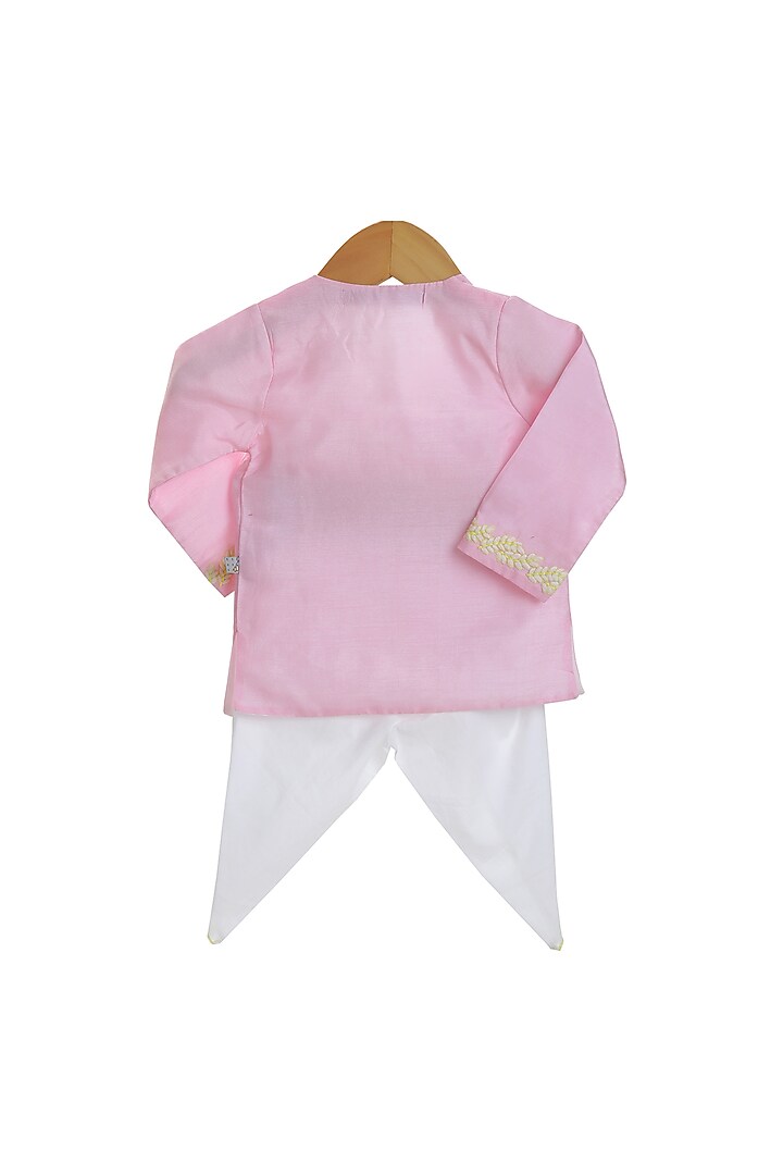 Blush Pink Embroidered Angrakha Kurta Set For Boys by Mi Dulce An'ya at Pernia's Pop Up Shop