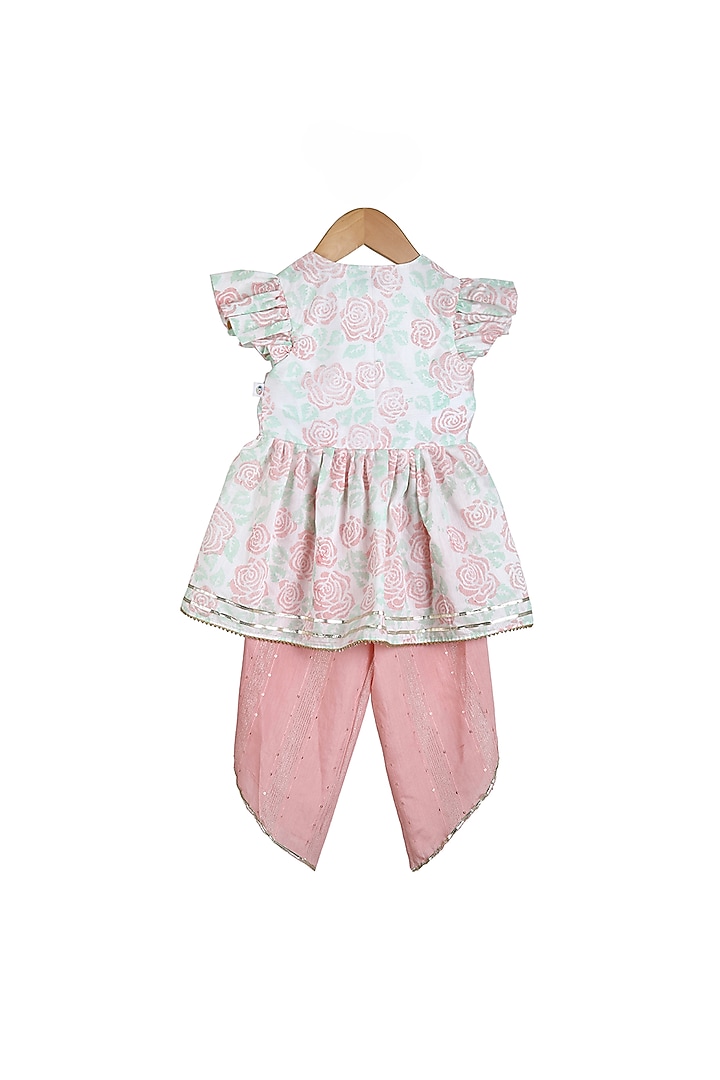 Mint & Blush Cotton Dhoti Set For Girls by Mi Dulce An'ya at Pernia's Pop Up Shop