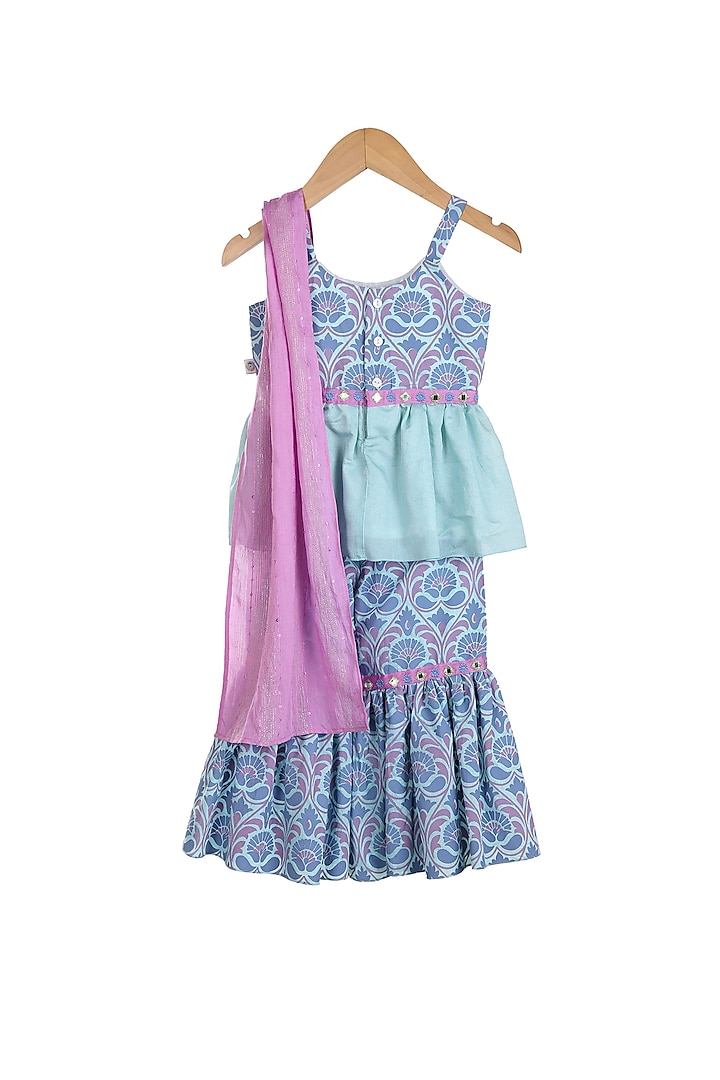 Blue & Lilac Embroidered Sharara Set For Girls by Mi Dulce An'ya at Pernia's Pop Up Shop