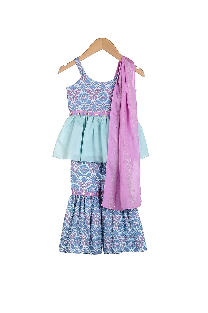 Blue & Lilac Embroidered Sharara Set For Girls by Mi Dulce An'ya at Pernia's Pop Up Shop