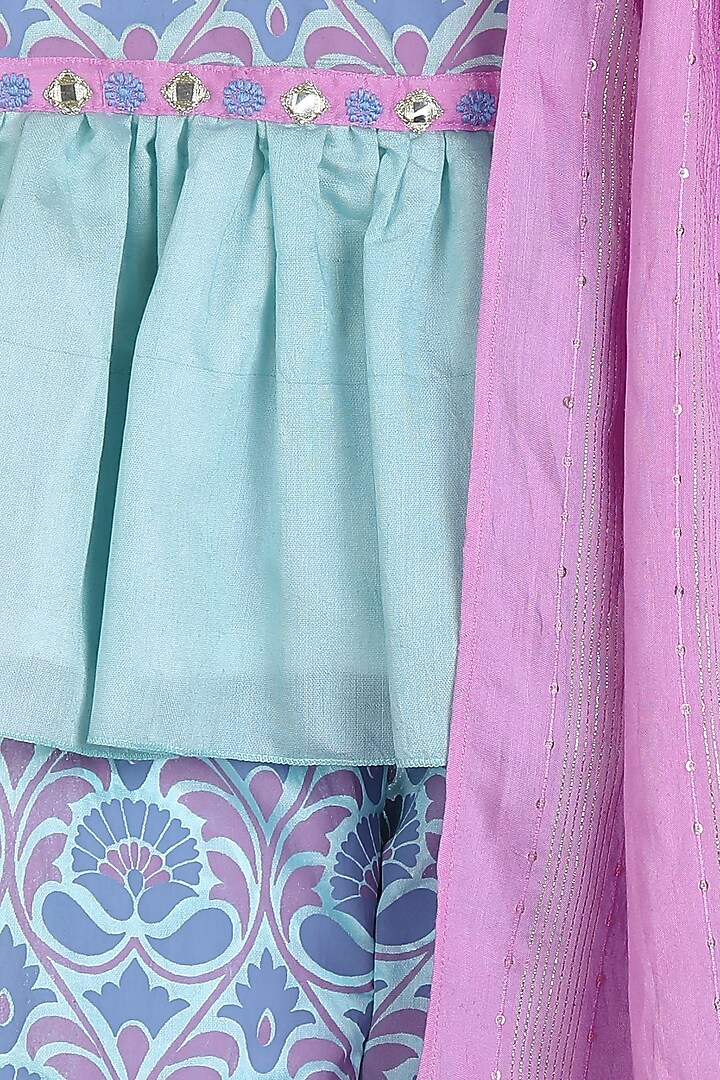 Blue & Lilac Embroidered Sharara Set For Girls by Mi Dulce An'ya at Pernia's Pop Up Shop