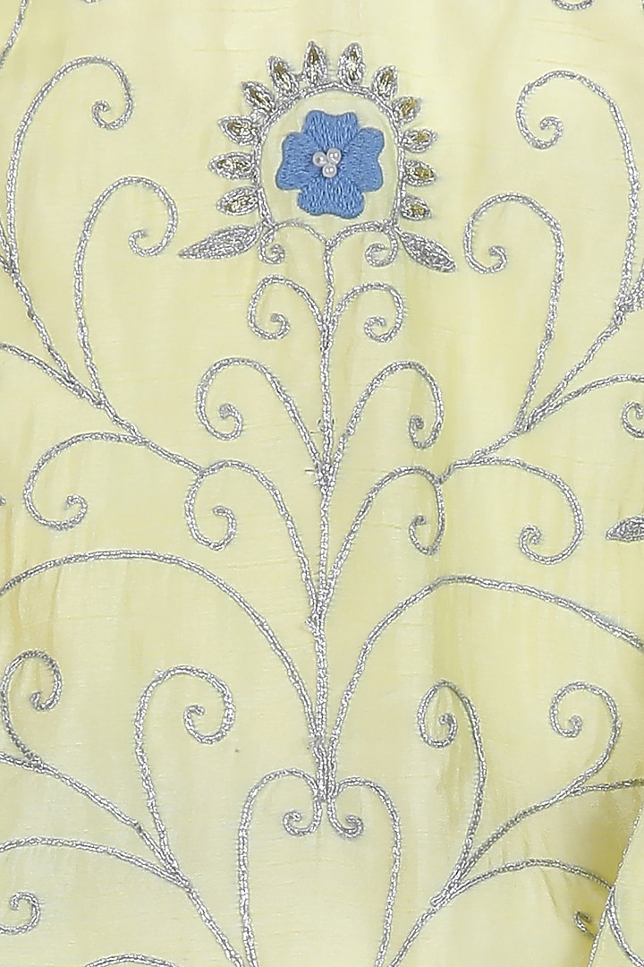Lemon Yellow Cotton & Chanderi Lehenga Set For Girls by Mi Dulce An'ya at Pernia's Pop Up Shop