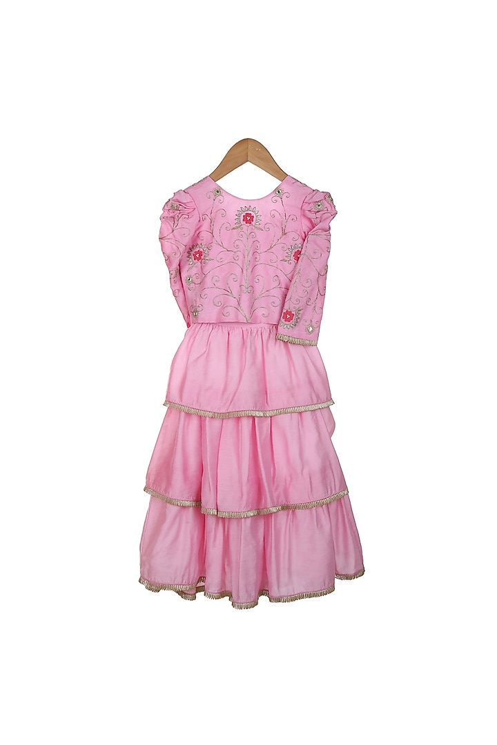 Pink Cotton & Chanderi Lehenga Set For Girls by Mi Dulce An'ya at Pernia's Pop Up Shop