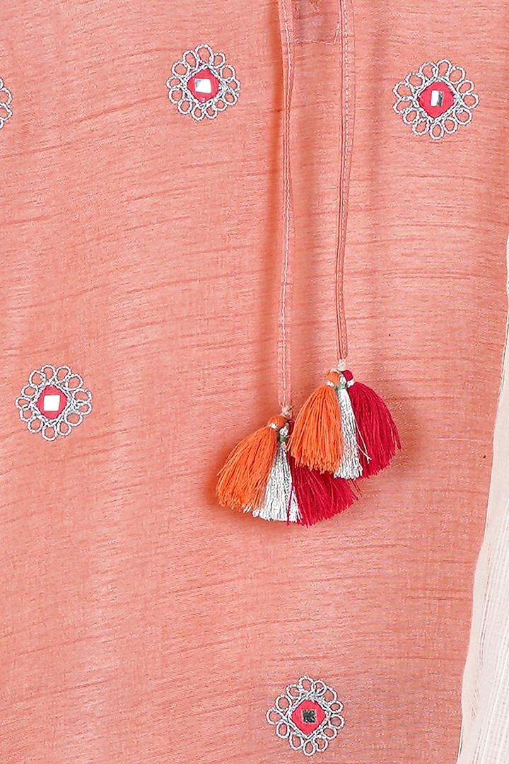 Blush Pink Embroidered Kurta Set For Girls by Mi Dulce An'ya at Pernia's Pop Up Shop