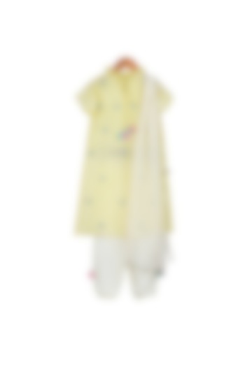 Lemon Yellow Embroidered Kurta Set For Girls by Mi Dulce An'ya at Pernia's Pop Up Shop