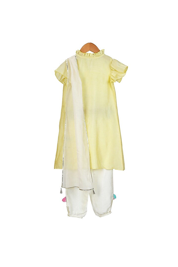 Lemon Yellow Embroidered Kurta Set For Girls by Mi Dulce An'ya at Pernia's Pop Up Shop